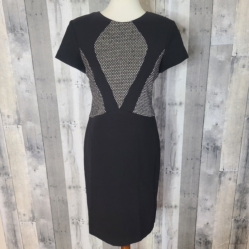 L'Agence Small Black Fitted Short Sleeve Knee Length Dress